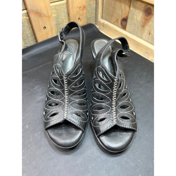 Nurture Penelope Black Open-Toe Slingback Pumps Cutout Leather Upper Size 7 - Picture 3 of 9